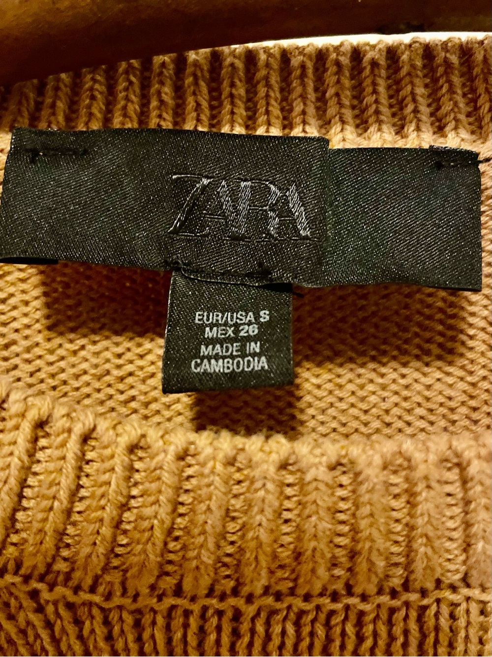 ZARA Tan Short Sleeve Knit Sweater Top Classic Crewneck Soft Minimalist Style Sm - Picture 4 of 8
